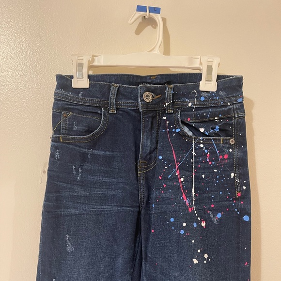 Zara Basic Paint Splatter Dark Blue Skinny Jeans Size 2